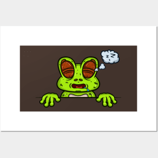 Frog Cartoon With Sleep Face Expression Posters and Art